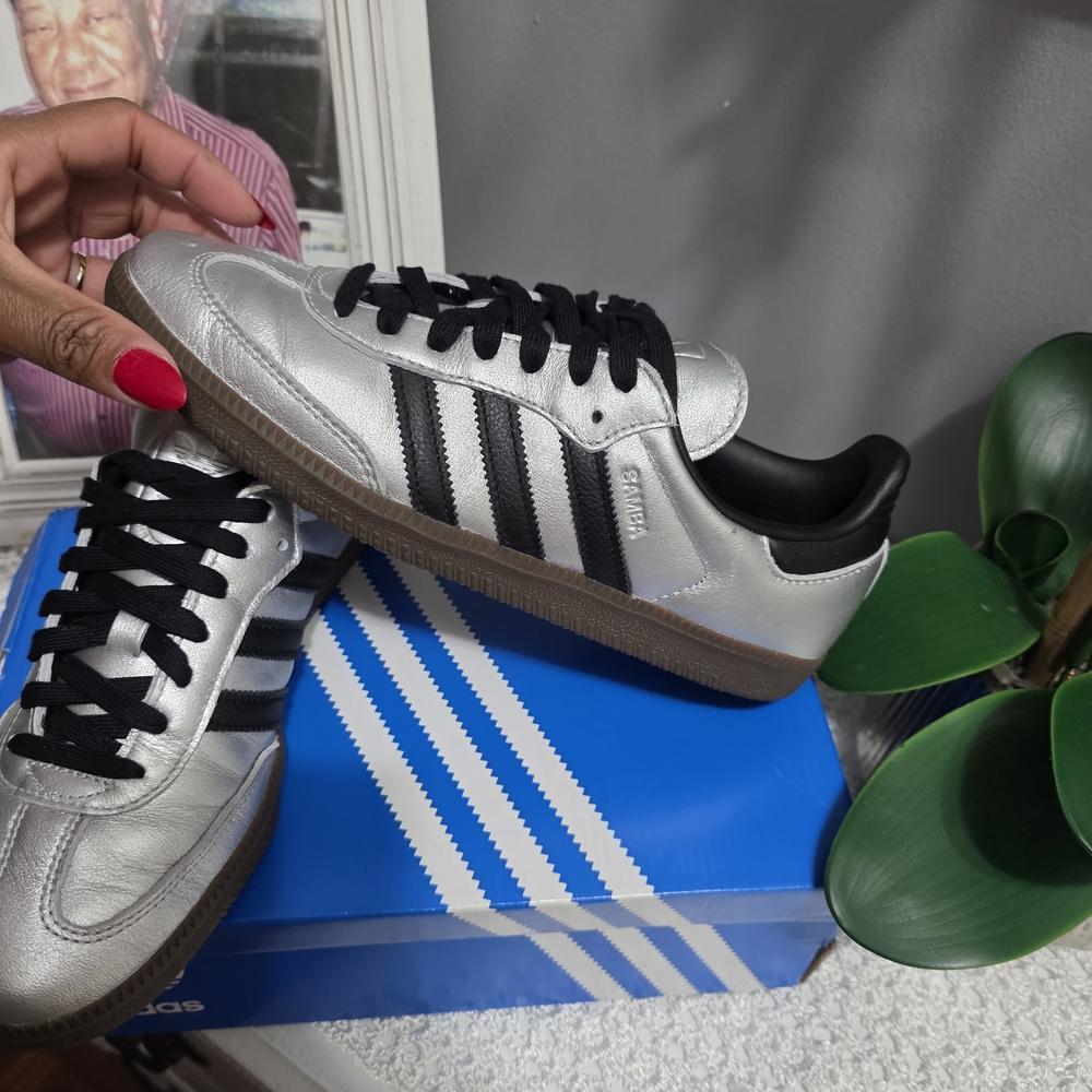 Adidas Silver and Black Sneakers